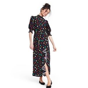 RIXO Black Polka Dot Mock Neck Ruffle Dress 4